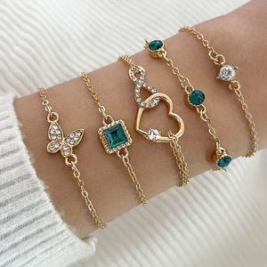 5 Piece Retro Style Rhinestone Bracelet Set